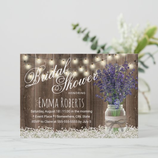 ラベンダーフ素朴ァワーズメイソンジャーブライダルシャワー 招待状 (スタンド正面)