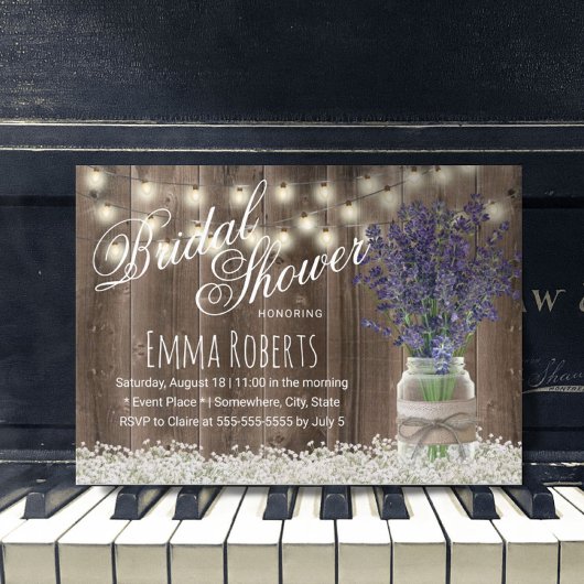 ラベンダーフ素朴ァワーズメイソンジャーブライダルシャワー 招待状