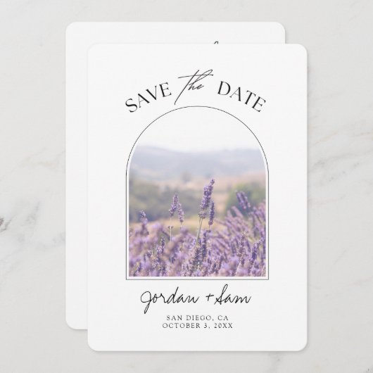 ラベンダーフ結婚ィールドのラベンダー日付を保存 招待状 (正面/裏面)