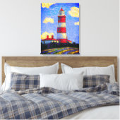 ラベンダーフ赤と白ィールドの上のライトハウス キャンバスプリント (インサイチュ (寝室))
