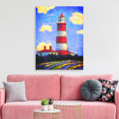 ラベンダーフ赤と白ィールドの上のライトハウス キャンバスプリント (インサイチュ (リビング))