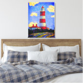 ラベンダーフ赤と白ィールドの上のライトハウス キャンバスプリント (インサイチュ (寝室))