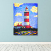 ラベンダーフ赤と白ィールドの上のライトハウス キャンバスプリント (インサイチュ (ウッドフロア))