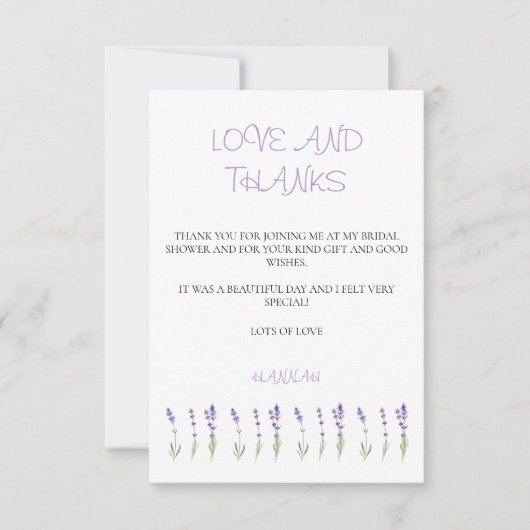 ラベンダーブライダルシャワーサンキュー サンキューカード (正面)
