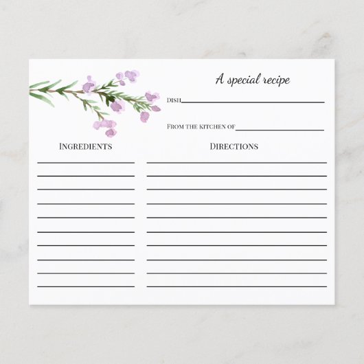 ラベンダーブライダルシャワーレシピカード (正面)