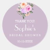 ラベンダーブライトバラブライダルシャワーありがとう ラウンドシール (正面)
