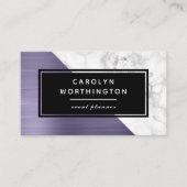 ラベンダーブラシモダンドフォイル白い大理石ブラック 名刺 (正面)