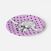 ラベンダーブラック水玉模様ホワイトボウパーソナライズされた ペーパープレート (アングル)