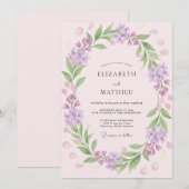 ラベンダーブラッシュの葉とユーカリの結婚式 招待状 (正面/裏面)