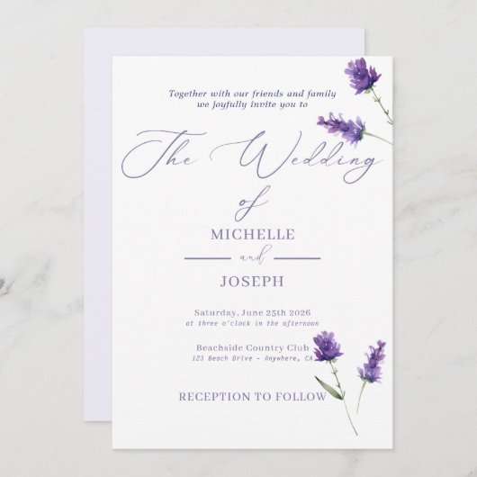 ラベンダーブリスエレガントウォーターカラー結婚ズ 案内状 (正面/裏面)