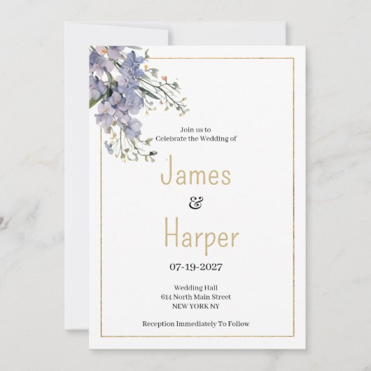 ラベンダーブルーの夏のヤマトフラワー結婚ズ 招待状 (正面)