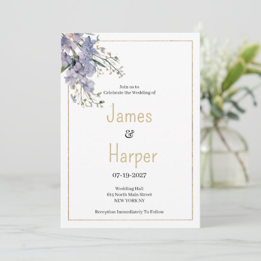 ラベンダーブルーの夏のヤマトフラワー結婚ズ 招待状 (スタンド正面)