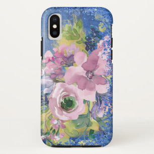 ラベンダーブルーの水彩フラワースパンコール iPhone XSケース