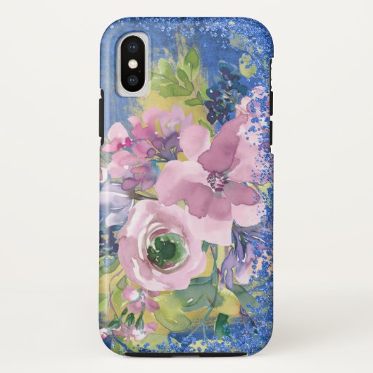 ラベンダーブルーの水彩フラワースパンコール Case-Mate iPhoneケース (裏面)