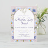 ラベンダーブルーの花のクリームリボン 母の日ブランチ 招待状 (スタンド正面)