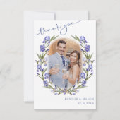 ラベンダーブルーアイリスフローラ結婚夏の写真 サンキューカード (正面)