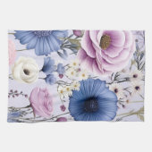 ラベンダーブルーエレガントホワイトフラワーガーデンフローラ キッチンタオル (横)