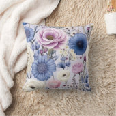 ラベンダーブルーエレガントホワイトフラワーガーデンフローラ クッション (ブランケット)