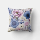 ラベンダーブルーエレガントホワイトフラワーガーデンフローラ クッション (裏面)