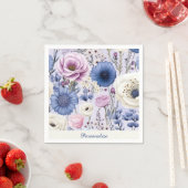 ラベンダーブルーエレガントホワイトフラワーガーデンフローラ スタンダードカクテルナプキン (インサイチュ)