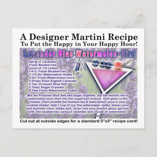 ラベンダーブルースイカマルティーニレシピはがき ポストカード (正面)