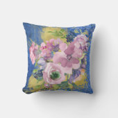 ラベンダーブルースウォーターカラーフローラグリッター クッション (正面)