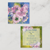 ラベンダーブルースウォーターカラーフローラグリッター スクエア名刺 (正面/裏面)