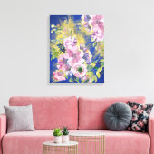 ラベンダーブルースウォーターカラーフローラメタリック金ゴールド キャンバスプリント (インサイチュ (リビング))