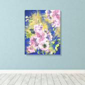 ラベンダーブルースウォーターカラーフローラメタリック金ゴールド キャンバスプリント (インサイチュ (ウッドフロア))