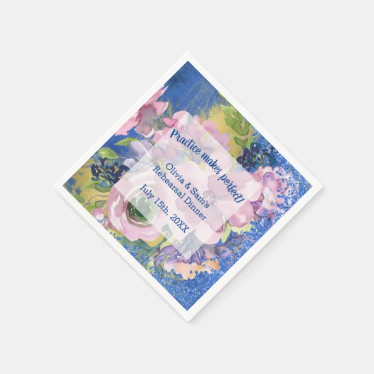 ラベンダーブルースウォーターカラーフローラリハーサルディナー スタンダードカクテルナプキン (角)