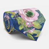 ラベンダーブルースウォーターカラーフローラ ネクタイ (ロール)