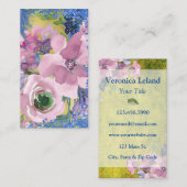 ラベンダーブルース水色フローラグリッター 名刺 (正面/裏面)