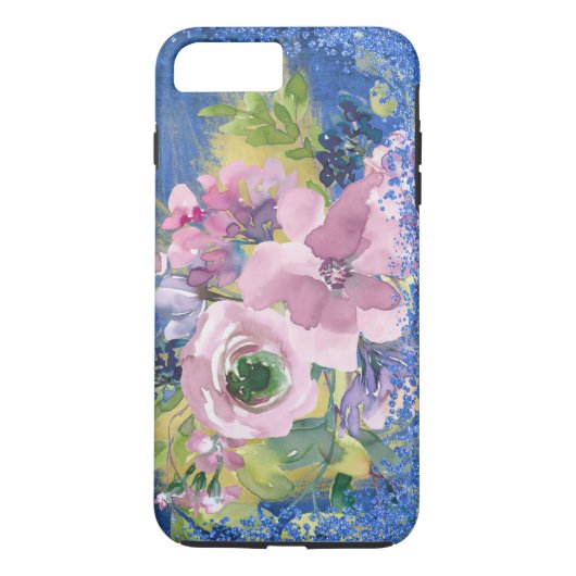 ラベンダーブルース水色フローラグリッター Case-Mate iPhoneケース (裏面)