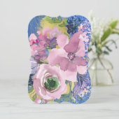 ラベンダーブルース水色フローラブライダルシャワー 招待状 (スタンド正面)