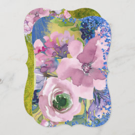 ラベンダーブルース水色フローラブライダルシャワー 招待状