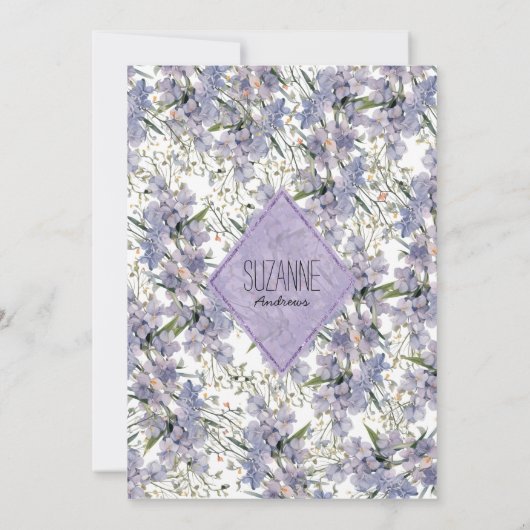 ラベンダーブルーピンクのミントウワイルドフラワーブライダルシャワー 招待状 (裏面)