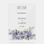 ラベンダーブルーピンクのミントグリーンワイルドフラワーウェルカム アクリルサイン (正面)