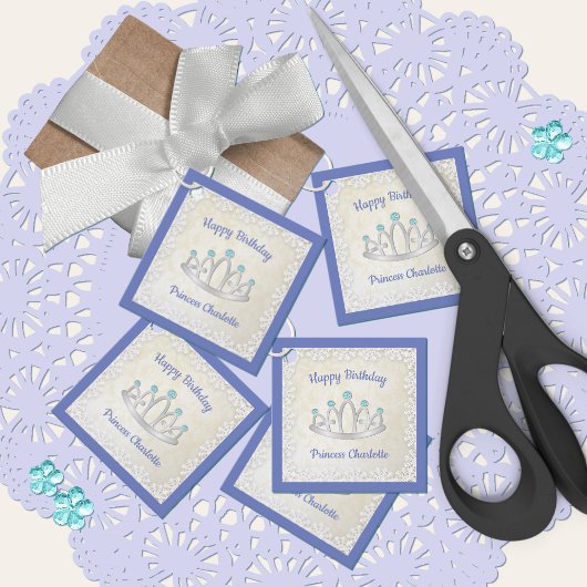 ラベンダーブループリンセスティアラ誕生日メッセージカード フェイバータグ