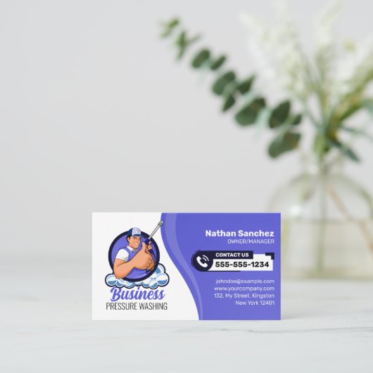 ラベンダーブルー加圧洗浄力洗浄洗浄 名刺 (スタンド正面)