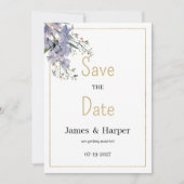 ラベンダーブルー夏のヤマトフラワー日付を保存 招待状 (正面)