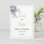 ラベンダーブルー夏のヤマトフラワー日付を保存 招待状 (スタンド正面)