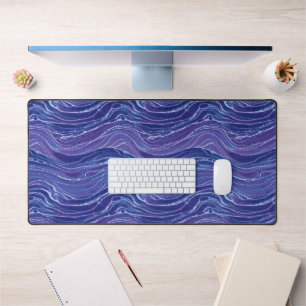 ラベンダーブルー抽象芸術波パターン デスクマット