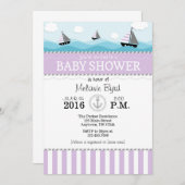 ラベンダーブルー航海のベビーシャワー招待状 招待状 (正面/裏面)