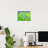 ラベンダーブルー蓮の花と明るいグリーンリリー ポスター (ホームオフィス)