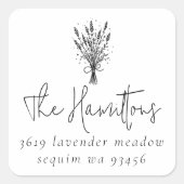 ラベンダーブーケスクリプトファミリー名差出人住所 スクエアシール (正面)