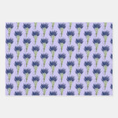 ラベンダーブーケパープルフラワーフローラプリント ラッピングペーパーシート (正面)