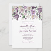 ラベンダープラムパープルクリームフローラブーケ結婚ス 招待状 (正面)