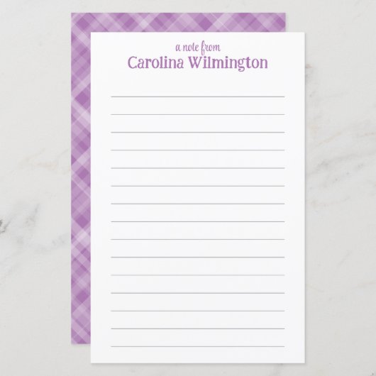 ラベンダープレイドかわいい裏打ち文字紙文房具 (正面/裏面)