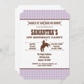 ラベンダープレイドカウボーイロデオ誕生日招待状 招待状 (正面/裏面)