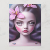 ラベンダーヘア&ピンク花ガール ポストカード (正面)